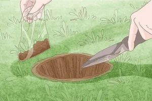 تصویر (4) نحوه نمونه برداری صحیح از خاک بستر کشت چمن 