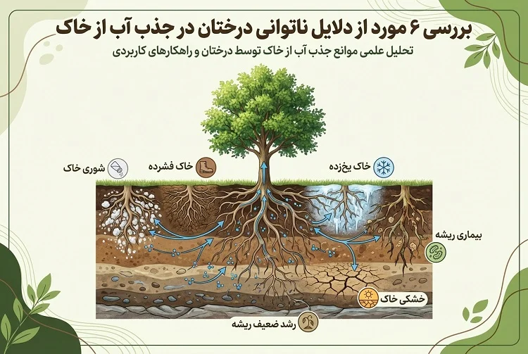 بررسی 6 مورد از دلایل ناتوانی درختان در جذب آب از خاک